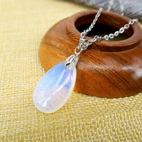 elegant natural stone oval opal pendant necklace ladies simple clavicle chain clothing accessories jewelry wedding gifts 25x15mm