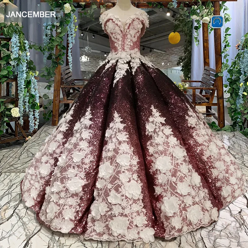 

HTL094 Swollen Shiny Evening Dresses 2020 Ball Gown Off The Shoulder Sweetheart Lace Up Back Floor Length Flowers