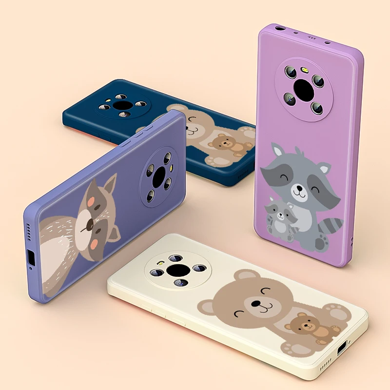 

Cute Cartoon Animal Bear For Huawei Mate 40 30 E Honor 50 30 20 10X 9X 5G Pro Lite Liquid Silicone Soft Cover Phone Case