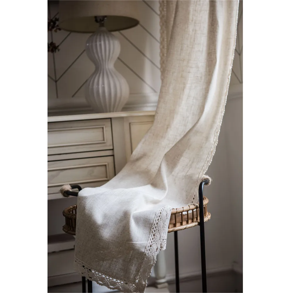 

Beige Linen Blackout Curtains For Living Room Bedroom Curtain Vintage Lace Window Kitchen Treatment Drapes Home Decoration 1Pcs