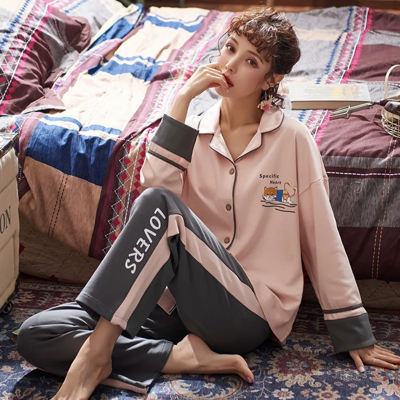 

Spring New Pajamas Women's Long Sleeve Cartoon Lovely Home Clothes Cardigan Sweet Korean Set Autumn Winter Clothing