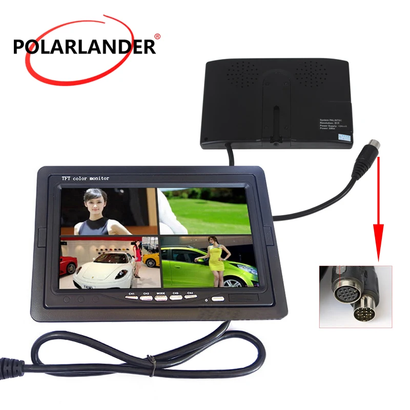 DC12V 24V 7 &quotLCD 4CH Polarlander Автомобильный видео монитор для фронтальной камеры заднего