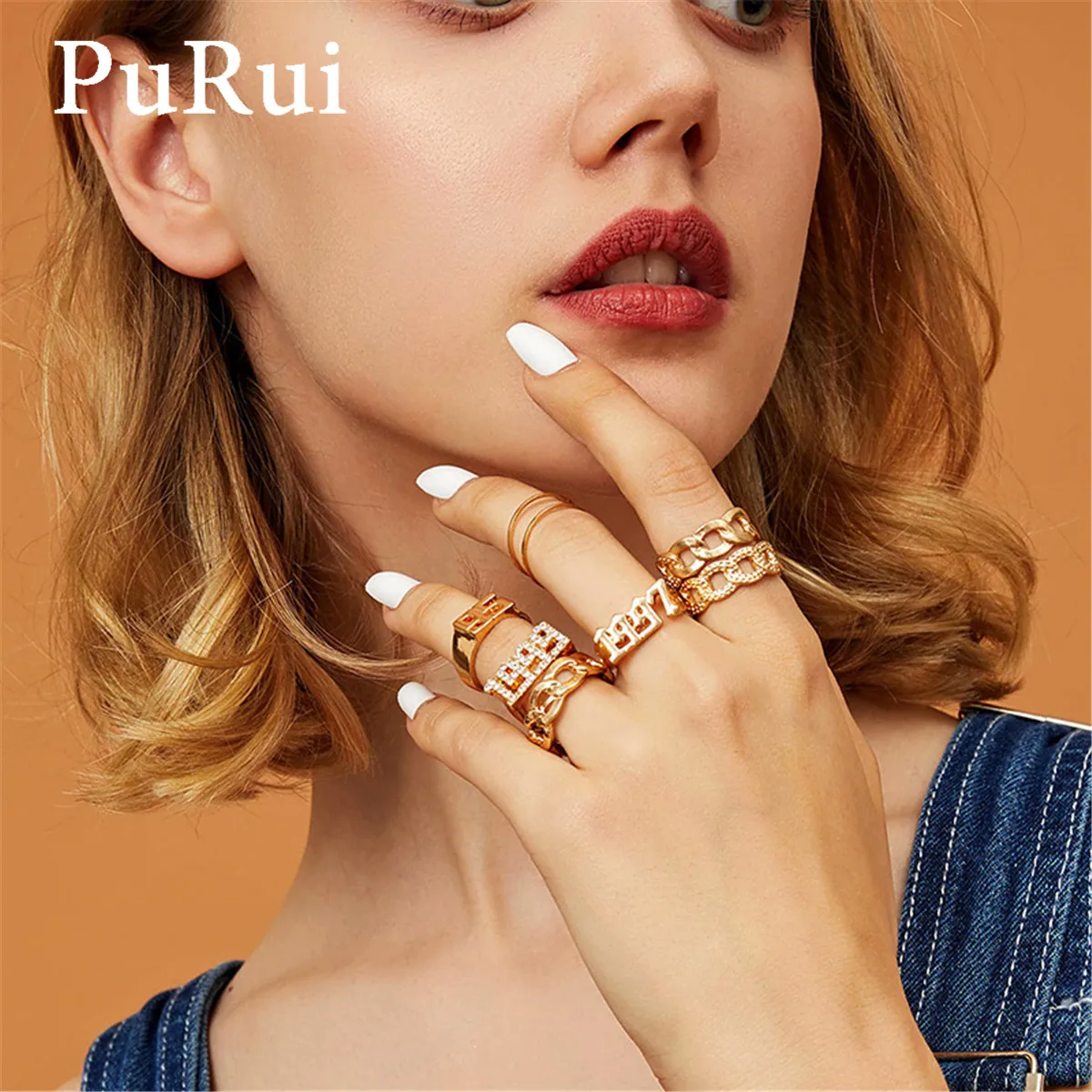 Женские богемные кольца PuRui цветные стразы в стиле панк вечерние на палец