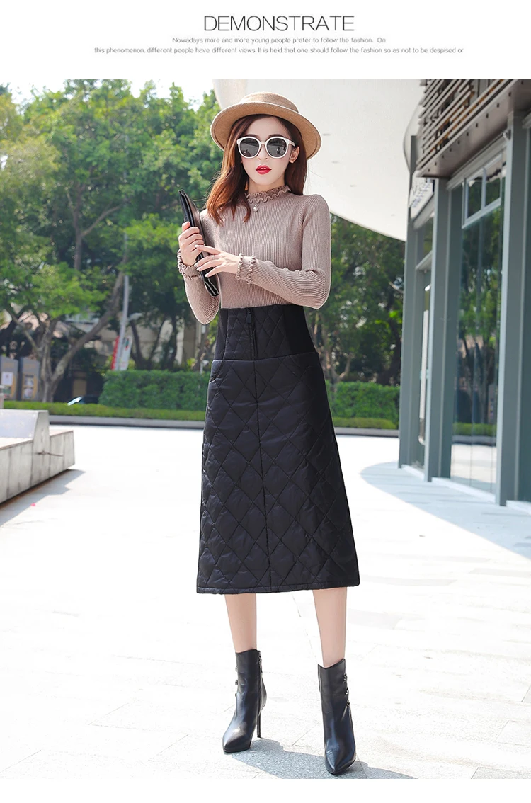 4XL,, хлопковая юбка для женщин, зимняя, размера плюс, длина до середины икры, карман, тонкая юбка, длинная, толстая, теплая, высокая талия, женские юбки