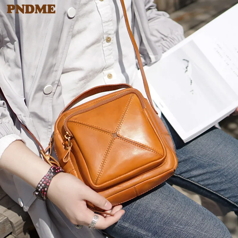 PNDME модная дизайнерская сшитая женская маленькая сумочка из натуральной кожи