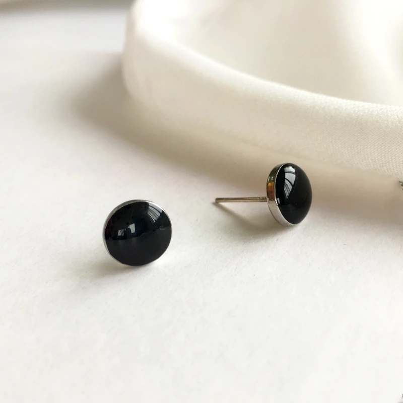 S925 иглы черные серьги Изящные Ювелирные изделия простой дизайн металла с эмалью