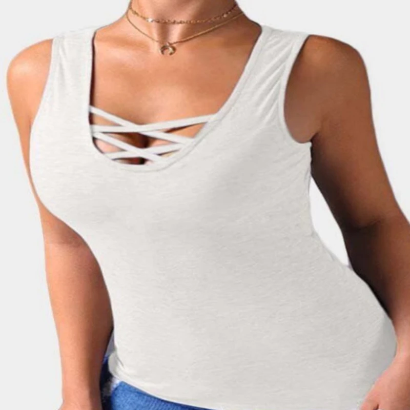 

Sexy Tshirts Women Cross Bare Chest And Sleeveless T-shirt Summer Tops Tee Shirts For Women Night Club Wear Female T Shirt