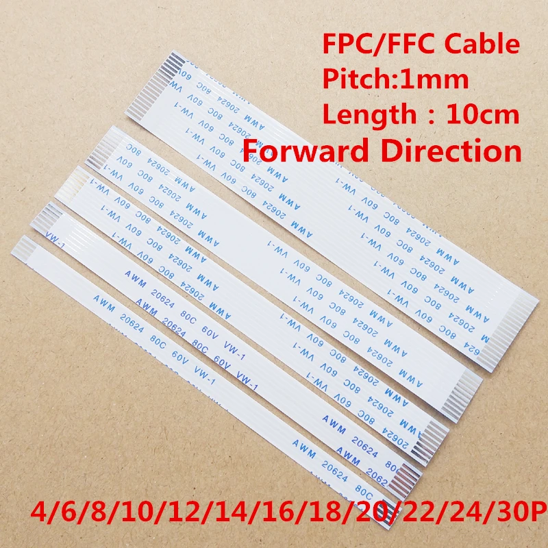 

10 шт. образец A Тип 10 см 1,0 мм шаг FPC FFC Гибкий плоский кабель 4/6/8/10/12/14/16/18/20/24/30P