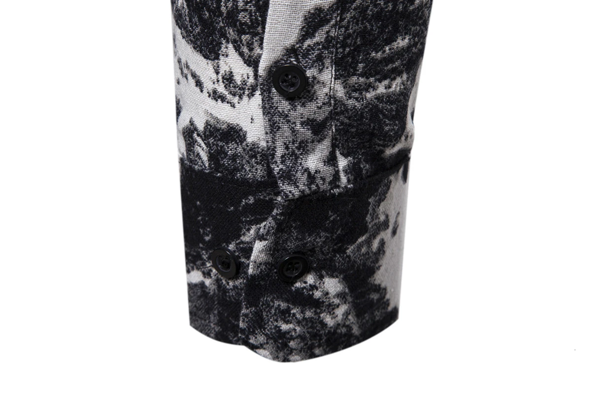 

2019 New Men's Cotton Linen Printed Shirt Male Vintage Black White Print Shirts Slim Fit Long Sleeve Linen Shirt Tops M-3XL