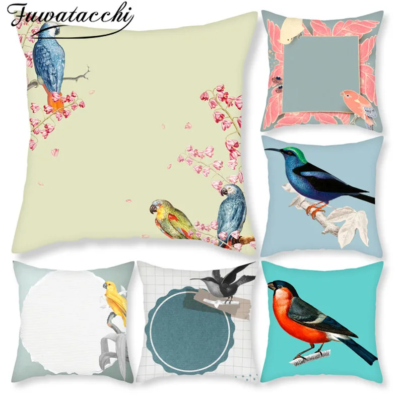 

Fuwatacchi Cute Birds Parrot Pattern Cushion Covers Christmas Decor Pillow Covers for Home Sofa Decorative Pillowcase 45*45cm