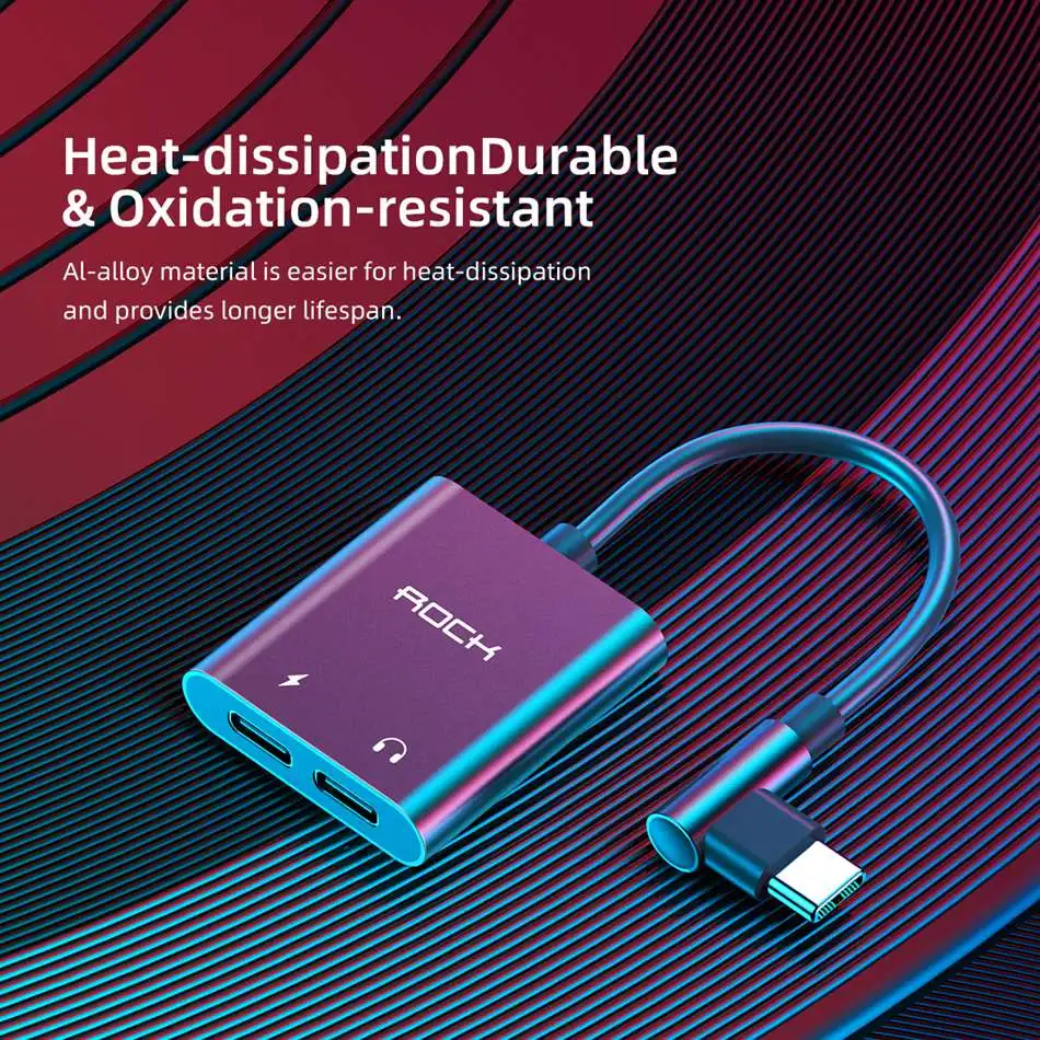 ROCK 2 в 1 двойной разъем type-C адаптер 60 Вт PD 3A Быстрая зарядка USB C наушники Aux разделитель для аудиокабеля конвертер для мобильных телефонов