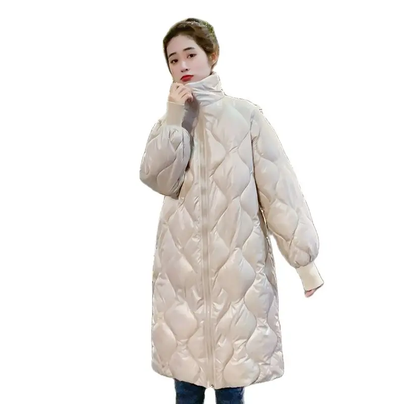 

Winter Women Cotton Padded Coat Casual Stand Neck Lightweight Loose Zipper Cotton Jackets Female Casual Long Warm Outwear A801