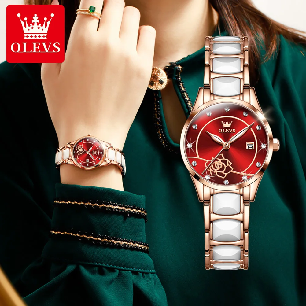 OLEVS Ceramic Imported Movement Quartz Womens Watches Top Brand Luxury Casual Watch Ladies Watches Gifts Relogio Feminino 3606