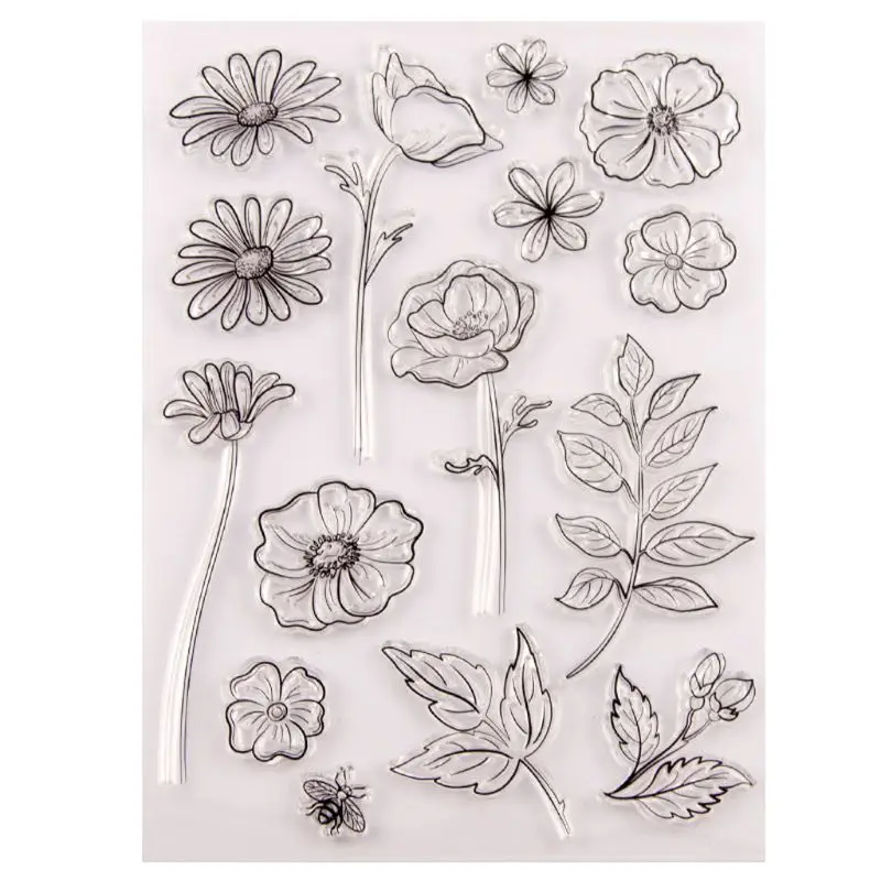 Лист Цветы пчела силиконовая прозрачная печать DIY Скрапбукинг рельефная