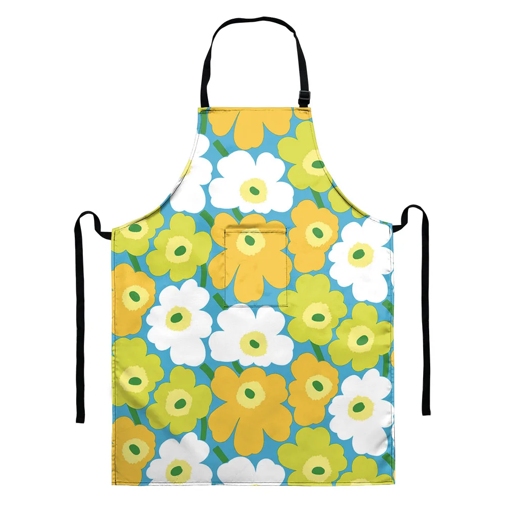 

2021 Poppy Flowers Printing Women Lengthen Apron Polyester Waterproof with Pocket Party Home Cooking Pinafore Customized Aprons