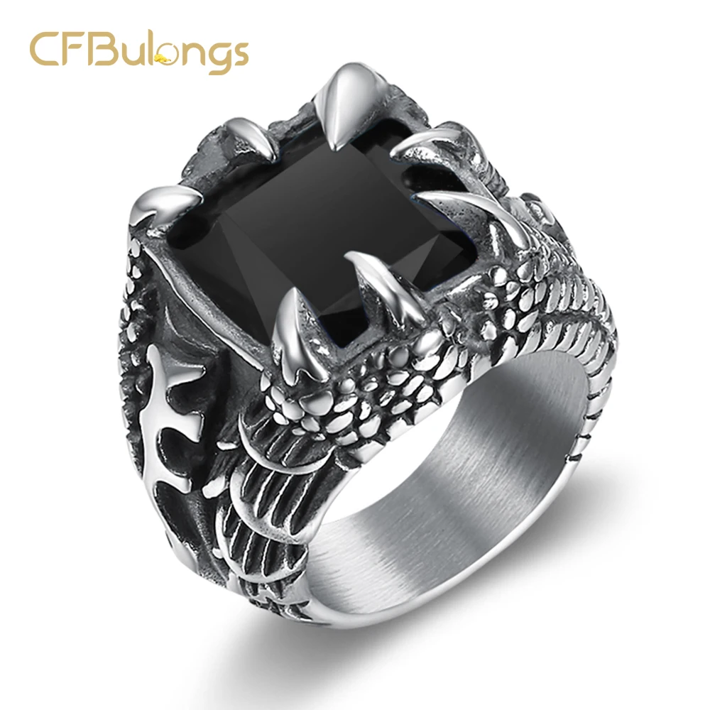 CFBulongs винтажное мужское кольцо с красным опалом и когтями дракона 316L