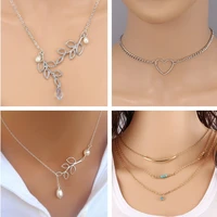 simple style stripes circles leaves hearts chain necklaces for women gold silver color party femme bijoux jewelry gifts