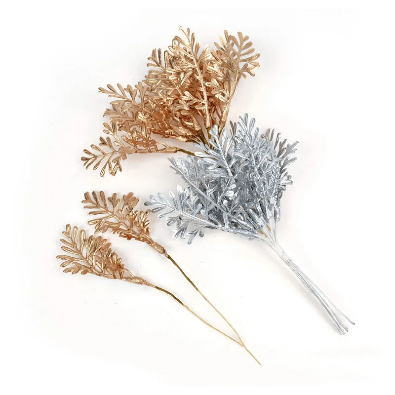 10 шт./лот искусственные листья сосновые конусы серебряные золотые цветы букет