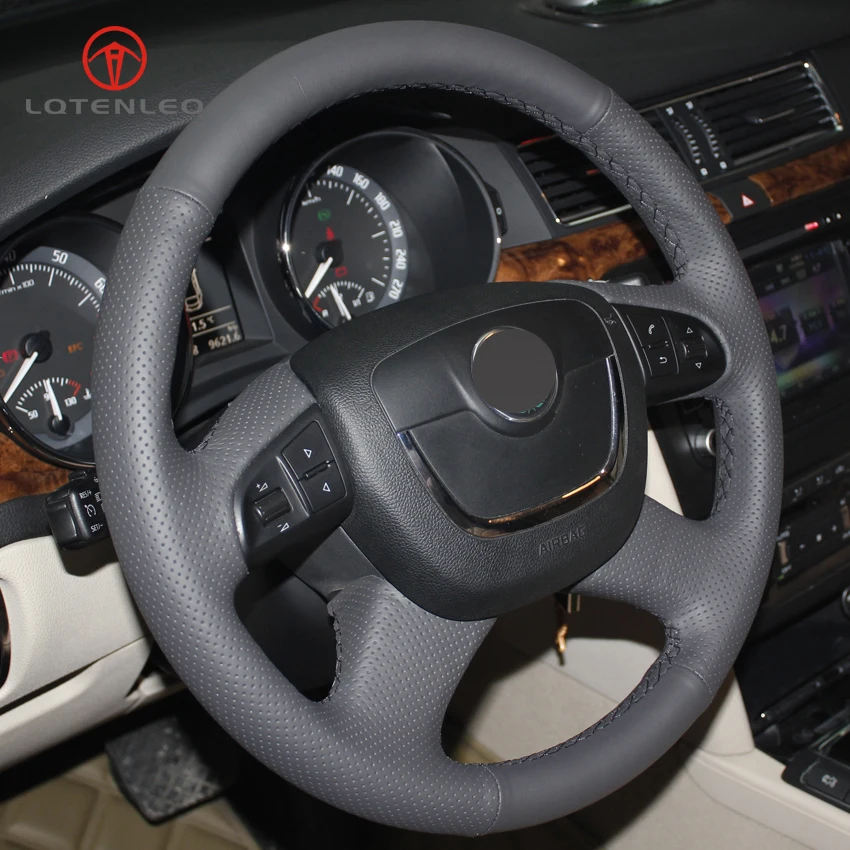 Черный чехол на руль LQTENLEO из искусственной кожи для Skoda Octavia Yeti Superb 2008-2013 Citigo Roomster