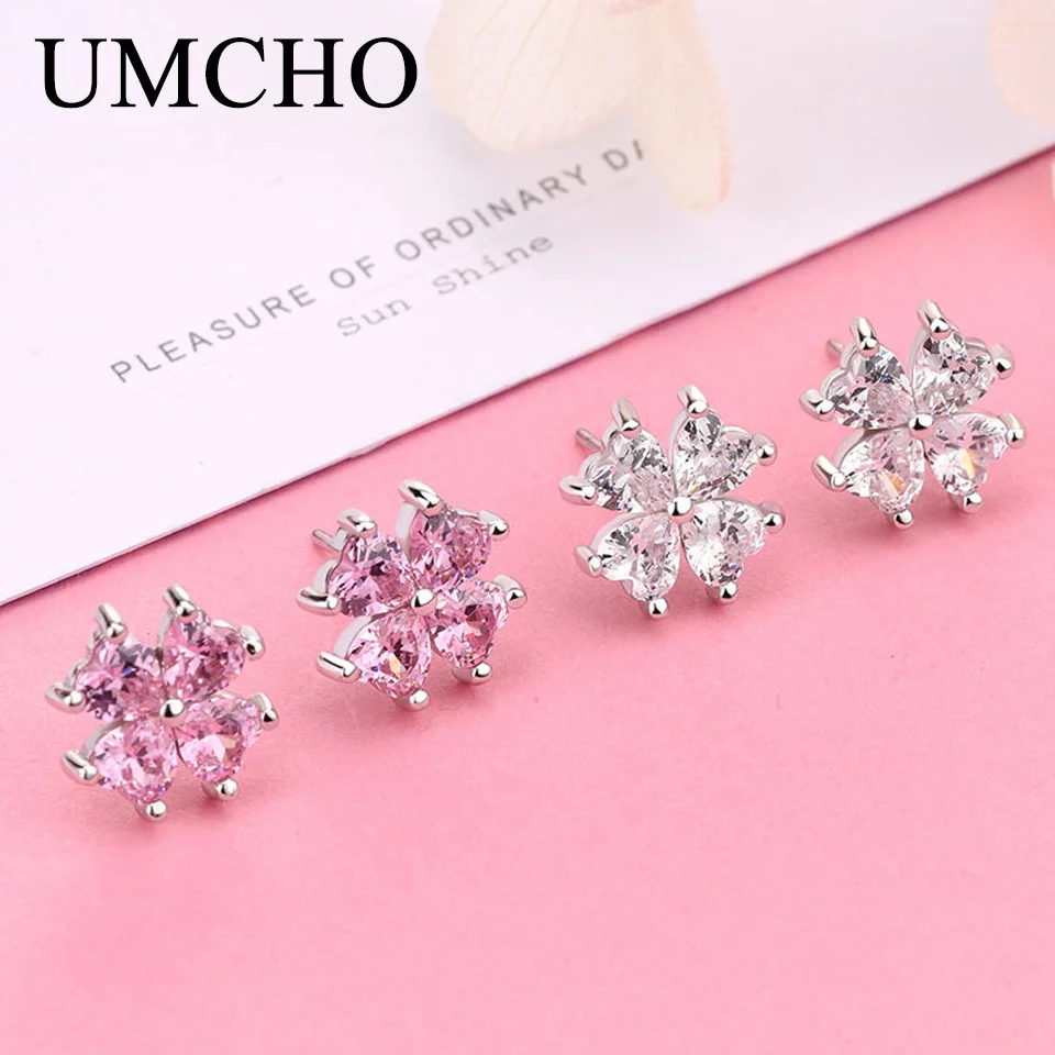 Женские серьги гвоздики UMCHO розовые из стерлингового серебра 925 пробы с