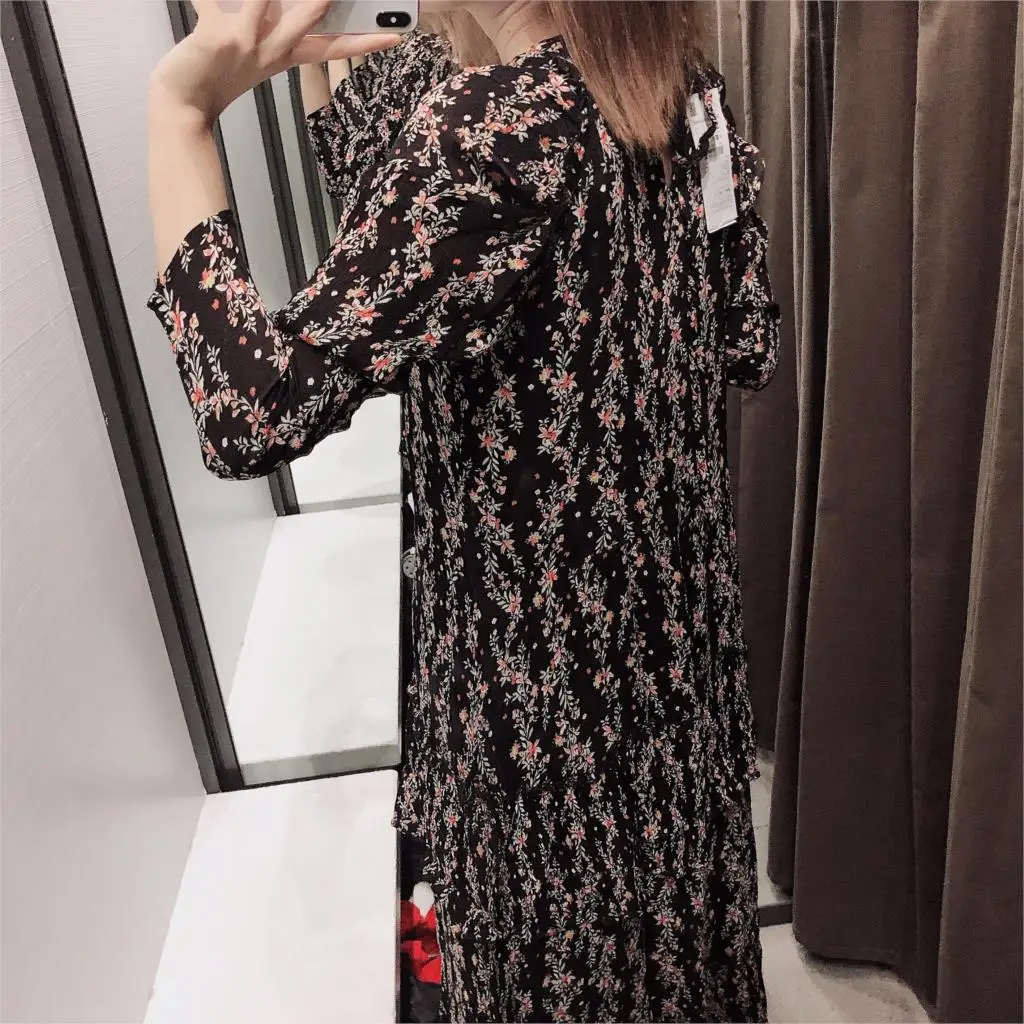 Za2019 Новое Женское осеннее маленькое французское платье с цветочным принтом