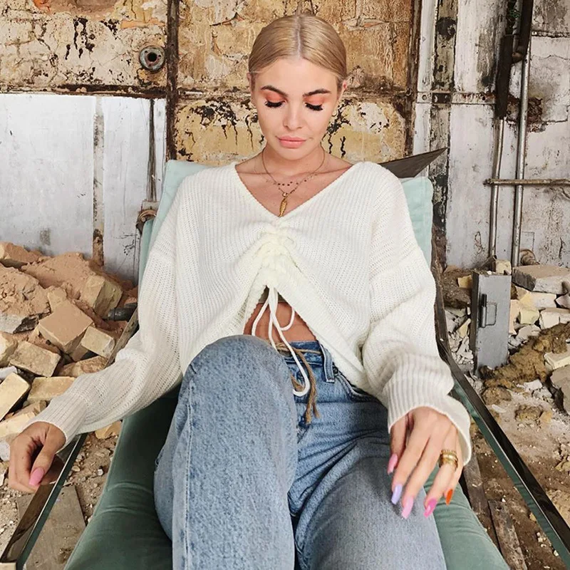 Оставайтесь аккуратным сексуальный трикотажный пуловер футболки со шнурком 2019