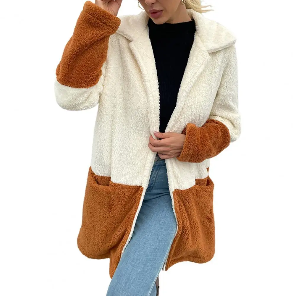 

Женская зимняя куртка с длинным рукавом, двустороннее бархатное пальто с отложным воротником и карманами, женская верхняя одежда