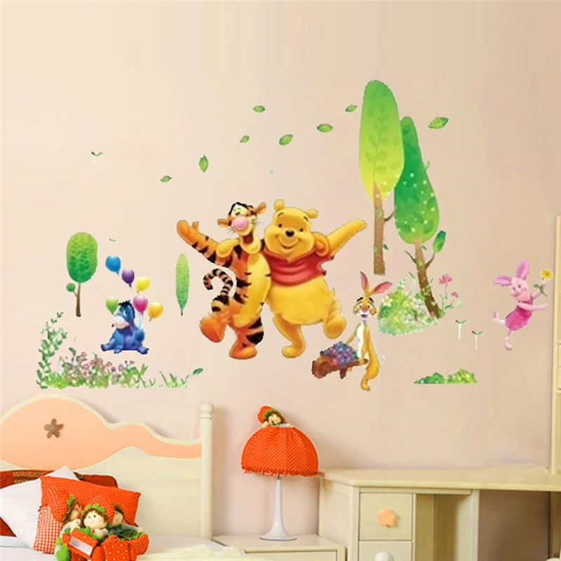 

Winnie Pooh Bear With His Friends Wall Sticker For Kindergarten Kids Room Home Decor Animal Wall Decal Cartoon Mural Art