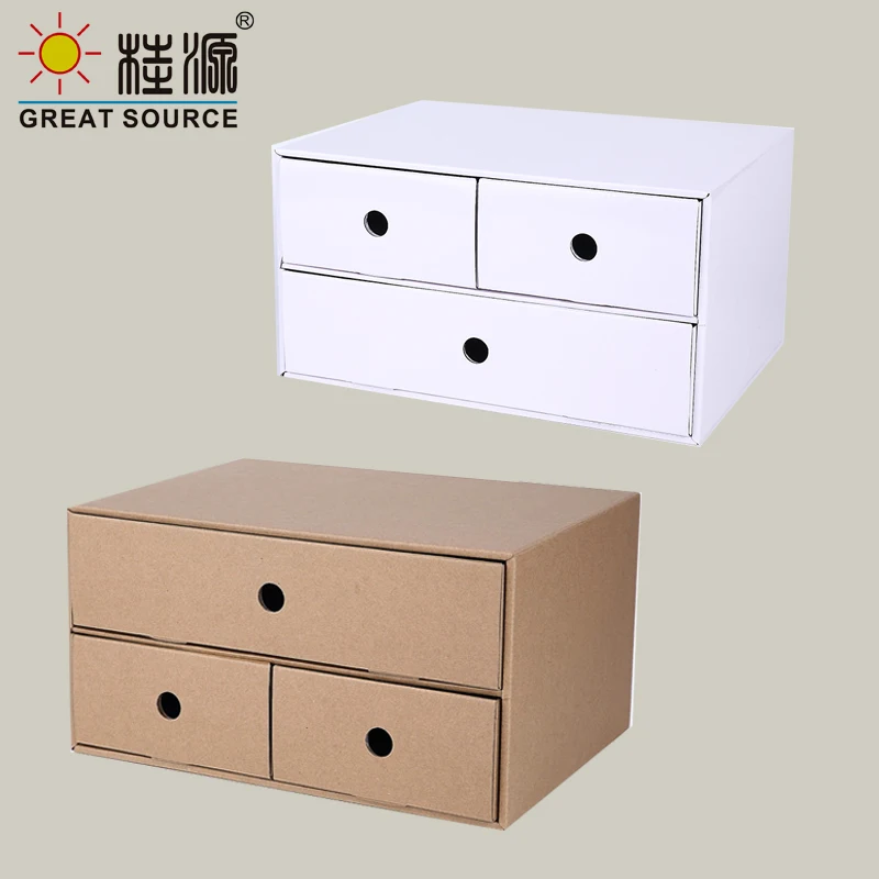 3 Drawers Storage Composable Cabinet Office Corrugate Foldable Home Storage Kraft Paper Environment Friendly(3PCS)