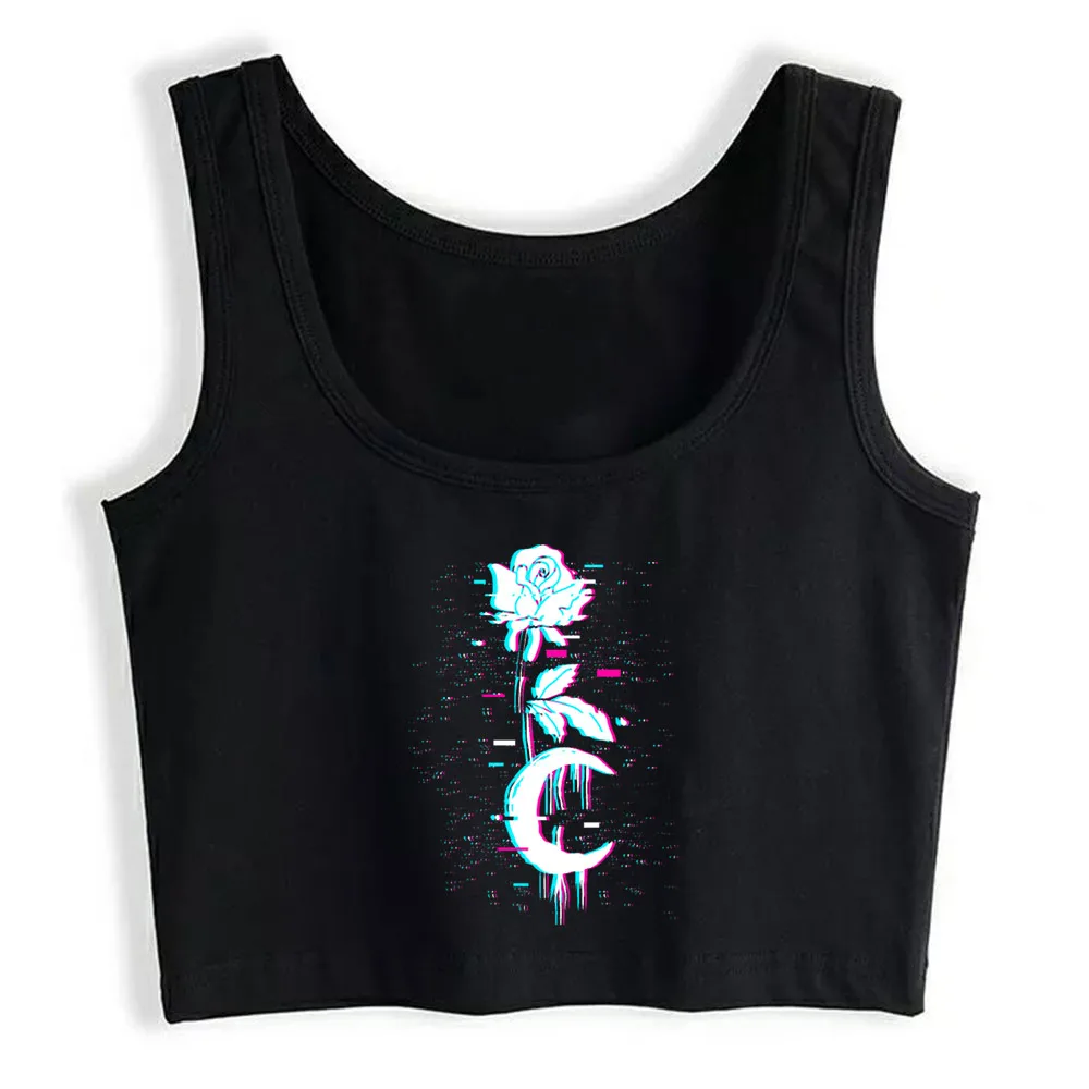 

Crop Top Women Aesthetic Vaporwave Moon Rose Occult Gothic Gift Harajuku Tank Top Women Funny Women Clothes