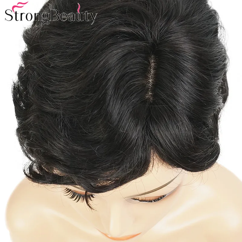 StrongBeauty короткий кудрявый женский парик натуральный черный Пикси СТРИЖКА Полный