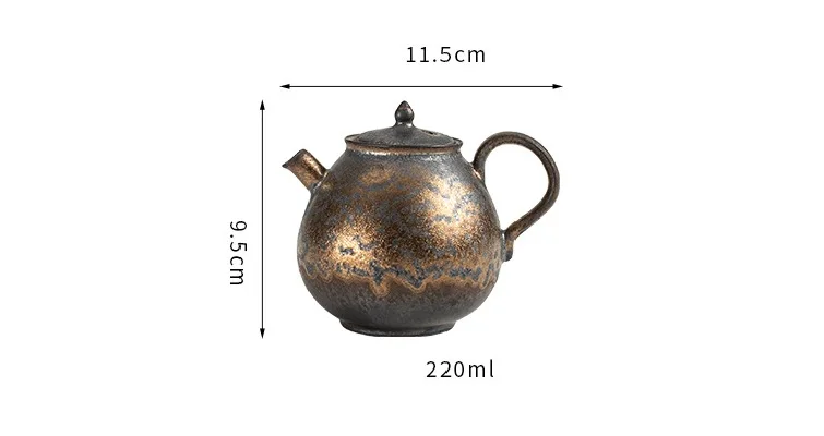 

220ML Japanese-style gilt gold rust glaze coarse pottery water drop teapot ware household retro teapot Kung Fu tea set