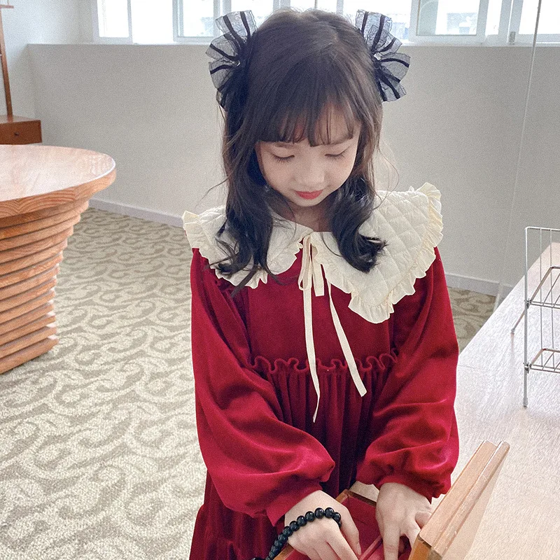 

2021 Children’s Winter Version of The New Korean Version of The Little Girl Child New Year Red Dress Collar Removable
