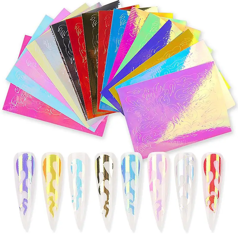 Горящее пламя отражающие наклейки для ногтей 16 шт DIY самоклеющиеся красочный