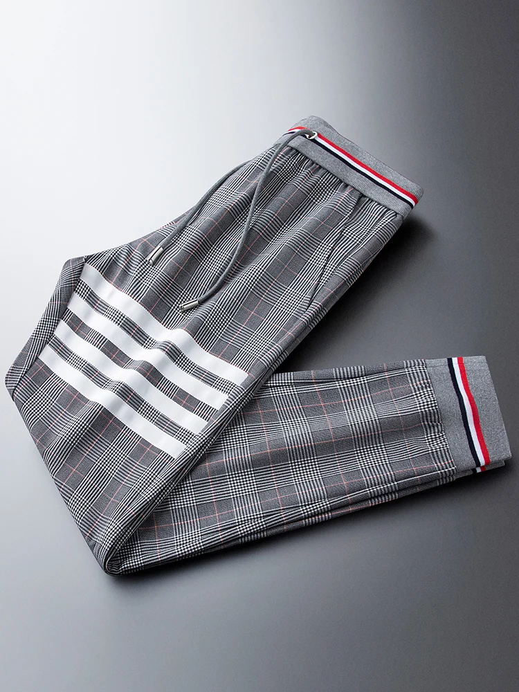 

TB THOM BULUO fashion plaid pants men women striped long sweatpants cutton Jogging pants England style casual trousers male