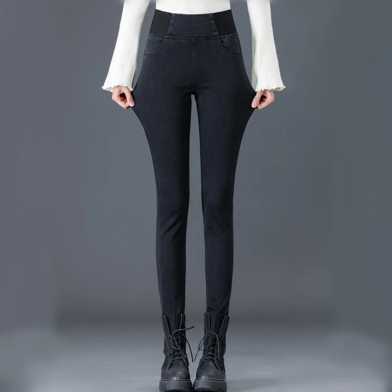 Woman Blue Denim Pencil Pants Stretch 
