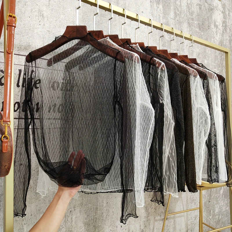 Сексуальный прозрачный сетчатый топ женский кружевной рубашка Женская