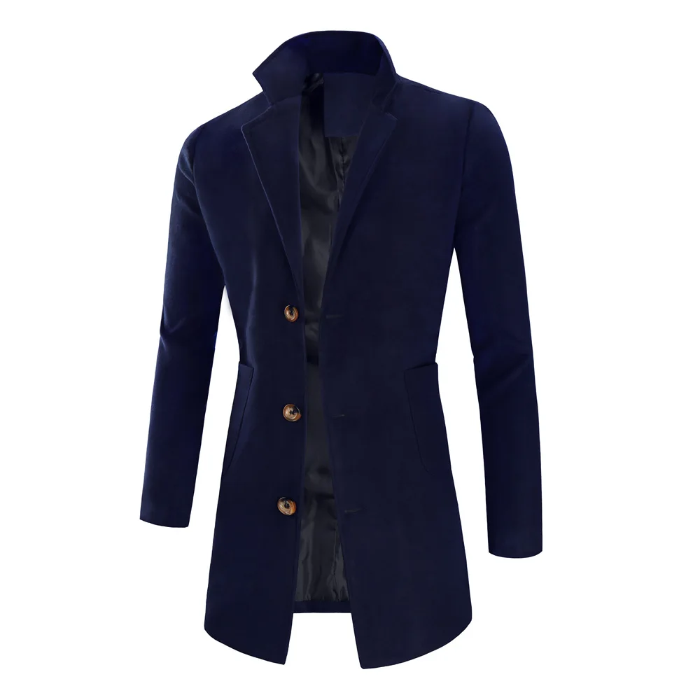 Мужское шерстяное пальто средней длины, длинная куртка, верхняя одежда, деловая повседневная одежда для офиса, Peacoat2022