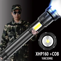 powerful xhp160 10 core long distance led flashlight 10000mah with side cob light usb rechargeable zoom torch flash light