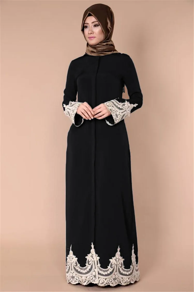 

Elegant Muslim Lace Abaya Dress Embroidery Cardigan Full length Long Robe Gowns Tunic Kimono Jubah Ramadan Arab Islamic Clothing