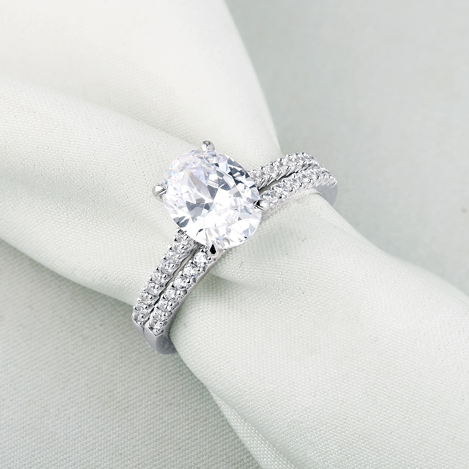 Newshe 2 шт. 925 пробы Серебряный набор обручальных колец 1.9Ct овальная форма AAAAA циркон