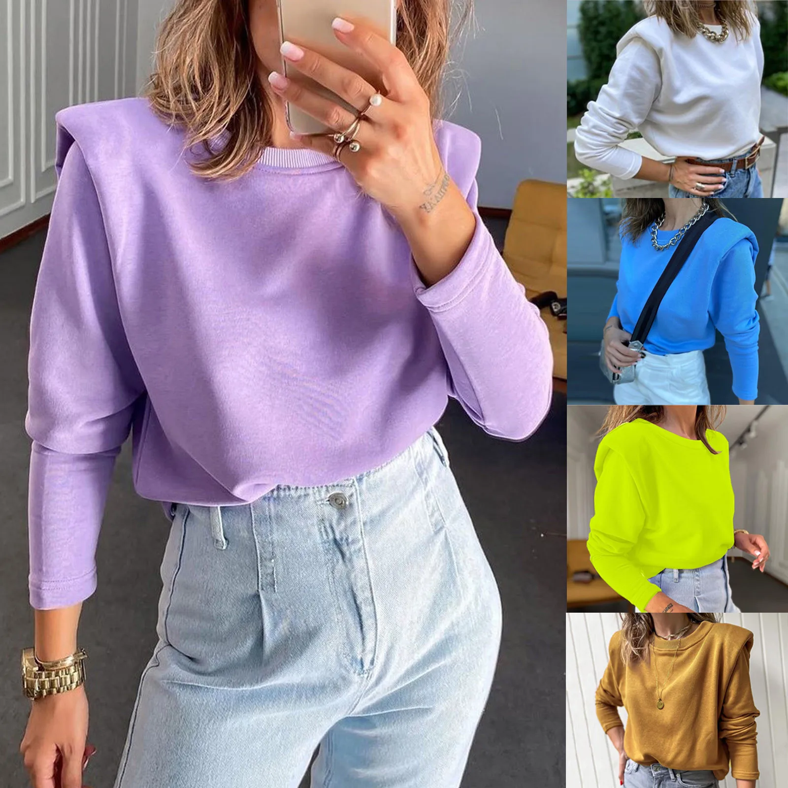 

Модная флисовая Толстая теплая блузка, рубашка, однотонный топ с круглым вырезом, Повседневная Женская осенне-зимняя женская блузка с длинн...