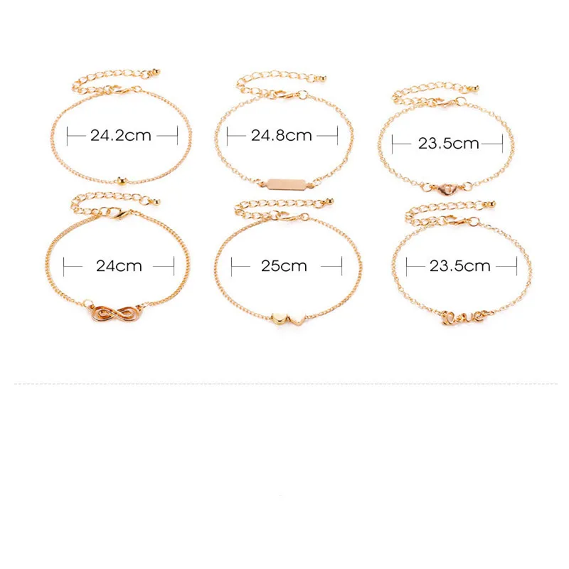 6 шт. хит продаж Модный женский комплект золотых браслетов в форме сердца с