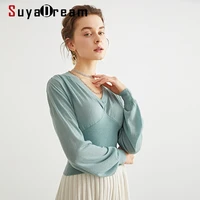 suyadream 2021 winter wool blend v neck short pullovers 2021 fall winter sweaters for woman crop top
