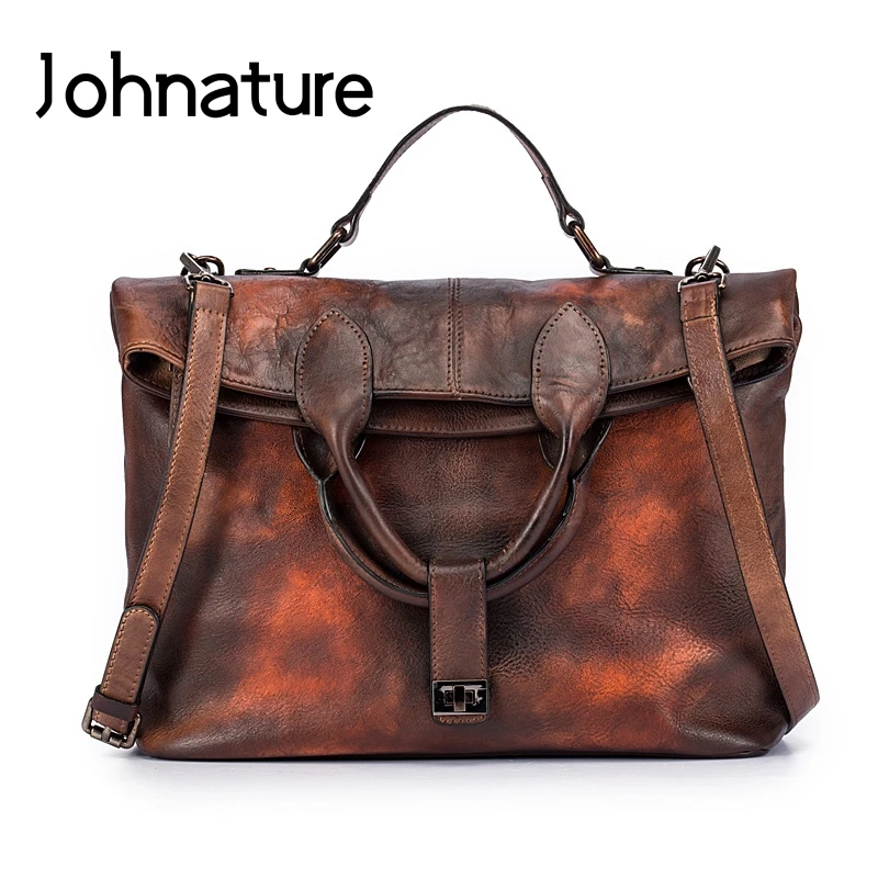 Женская сумка из коровьей кожи Johnature однотонная вместительная сумка-мессенджер