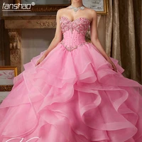 pink quinceanera dresses with jacket organza ruffles ball gown sparkly sweet 16 year princess dresses for 15 years vestidos