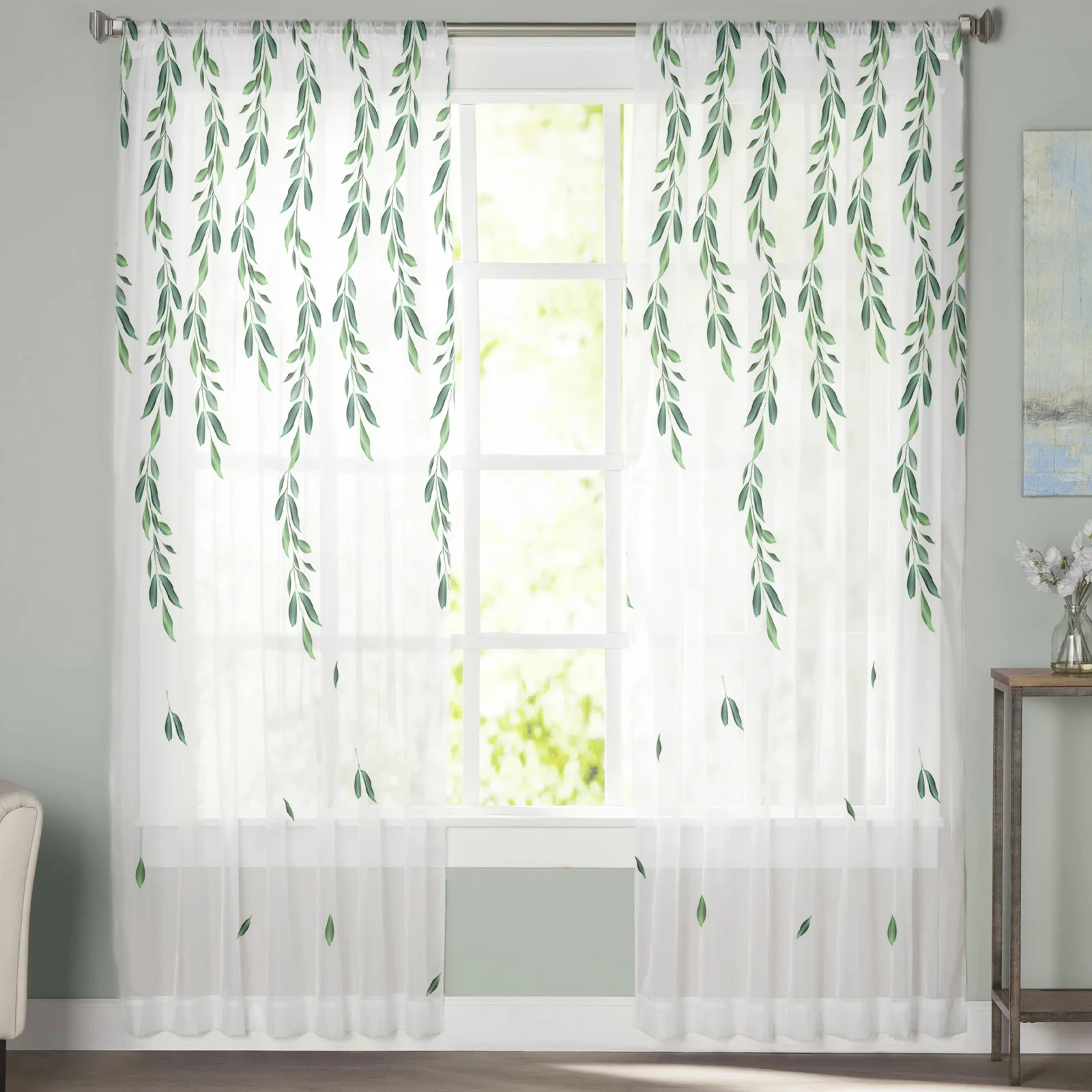 Завод зелеными листьями прозрачные Занавески на окна для Гостиная Спальня