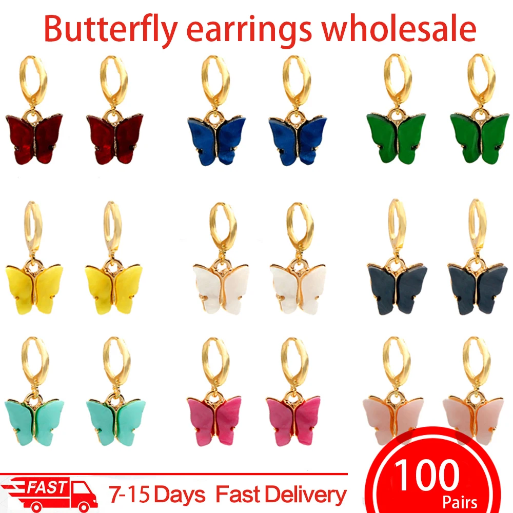 

Корейские серьги-бабочки JJFOUCS, массивные золотистые/Серебристые серьги в форме животных, ювелирные украшения, 100 партия