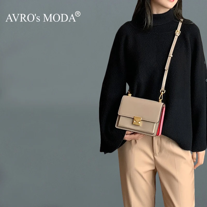 AVRO's MODA Fashion Designer Handbag Women Genuine Leather Shoulder Bags Ladies Casual Retro Crossbody Square Flap Messenger Bag