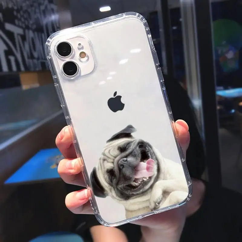 

Funny cute animal Pug dog Phone Case Transparent for iPhone 11 12 mini pro XS MAX 8 7 6 6S Plus X 5S SE 2020 XR